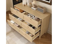 Buffet 120×40×75 cm - con 6 cajones - aspecto ratán - paneles de partículas - natural
