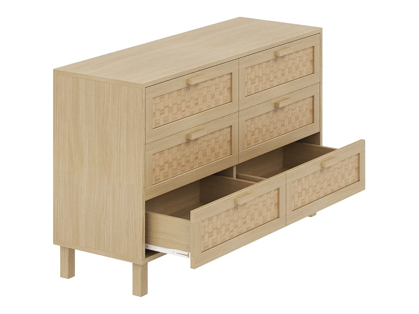 Buffet 120×40×75 cm - con 6 cajones - aspecto ratán - paneles de partículas - natural