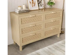 Buffet 120×40×75 cm - con 6 cajones - aspecto ratán - paneles de partículas - natural
