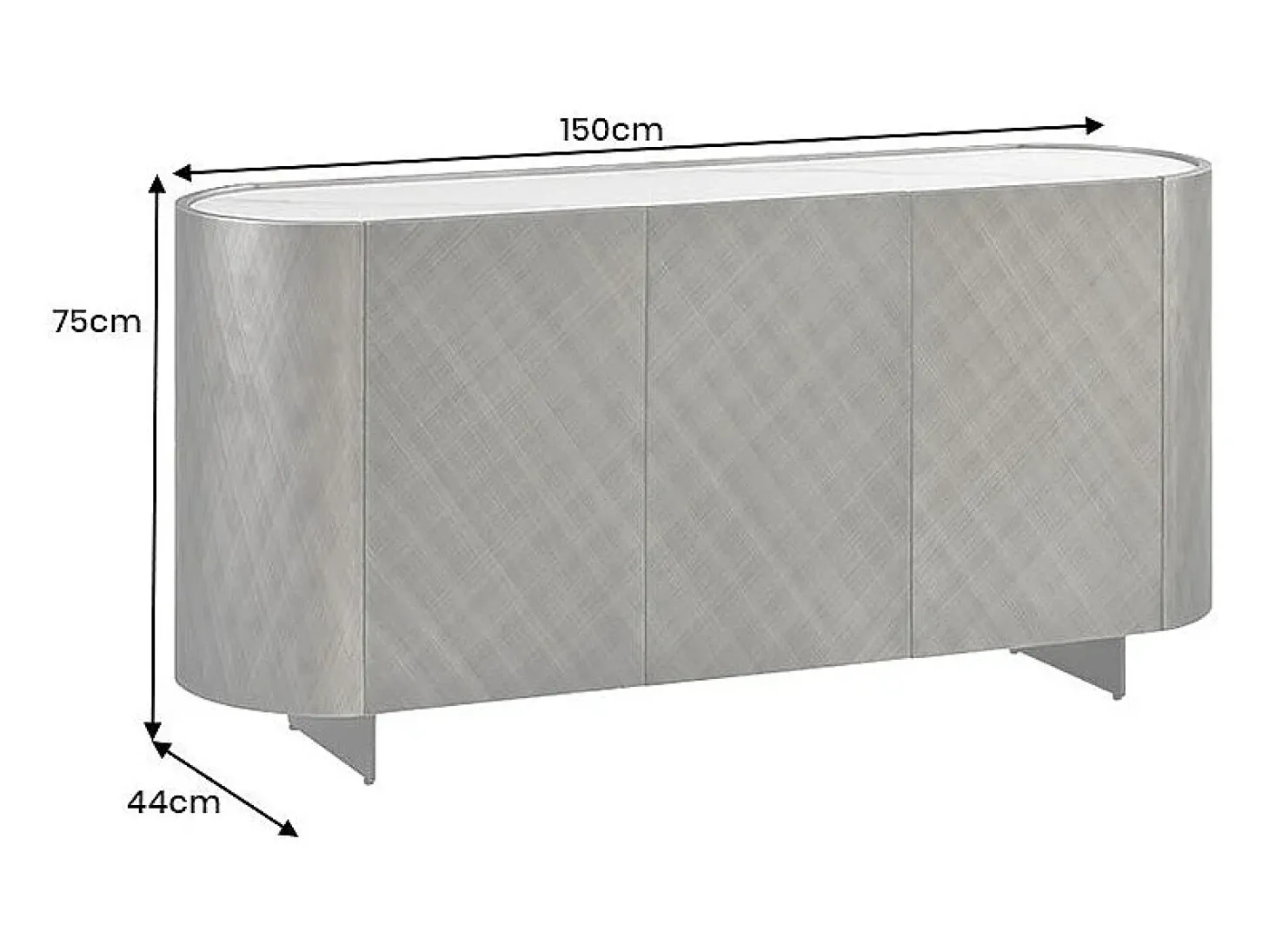 Buffet 150 cm 3 puertas 1 cajón gris y mármol blanco – Colección MILANO
