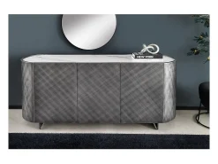 Buffet 150 cm 3 puertas 1 cajón gris y mármol blanco – Colección MILANO