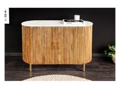 Buffet 105 cm 2 puertas madera maciza, mármol blanco y dorado – Colección YONA