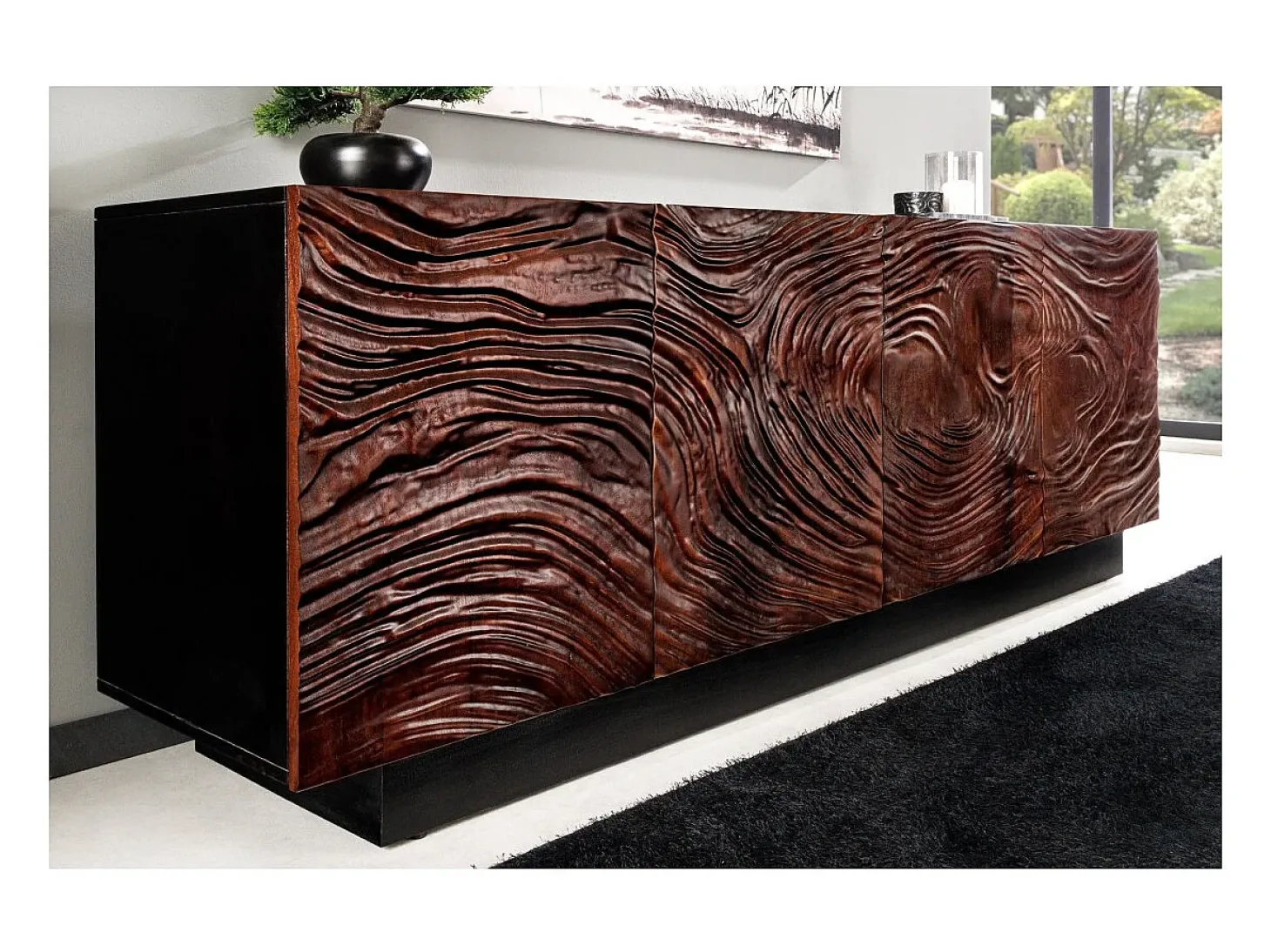 Buffet 175 cm 4 puertas madera maciza acacia negra y nogal oscuro – Colección GAÏA