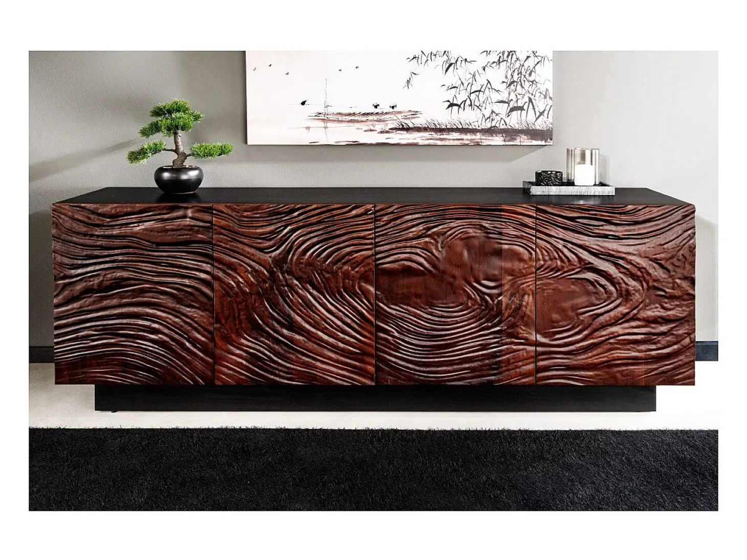 Buffet 175 cm 4 puertas madera maciza acacia negra y nogal oscuro – Colección GAÏA