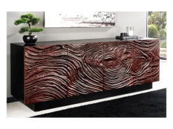 Buffet 175 cm 4 puertas madera maciza acacia negra y nogal oscuro – Colección GAÏA