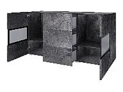 Buffet 130 cm RAMOS – Gris efecto pizarra y negro – 2 puertas con vidrio + 3 cajones – Sin LED