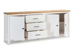 Buffet 3 portes 3 tiroirs en pin massif blanc 190 cm - Ida