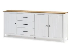 Buffet 3 portes 3 tiroirs en pin massif blanc 190 cm - Ida