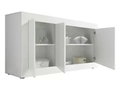 Buffet 3 puertas, colección ISORA, color blanco lacado brillante