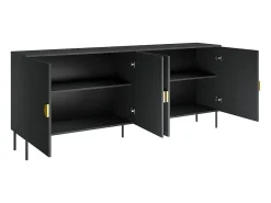 Buffet 4 puertas MONDO – Negro mate, patas de metal y manijas doradas – Diseño moderno
