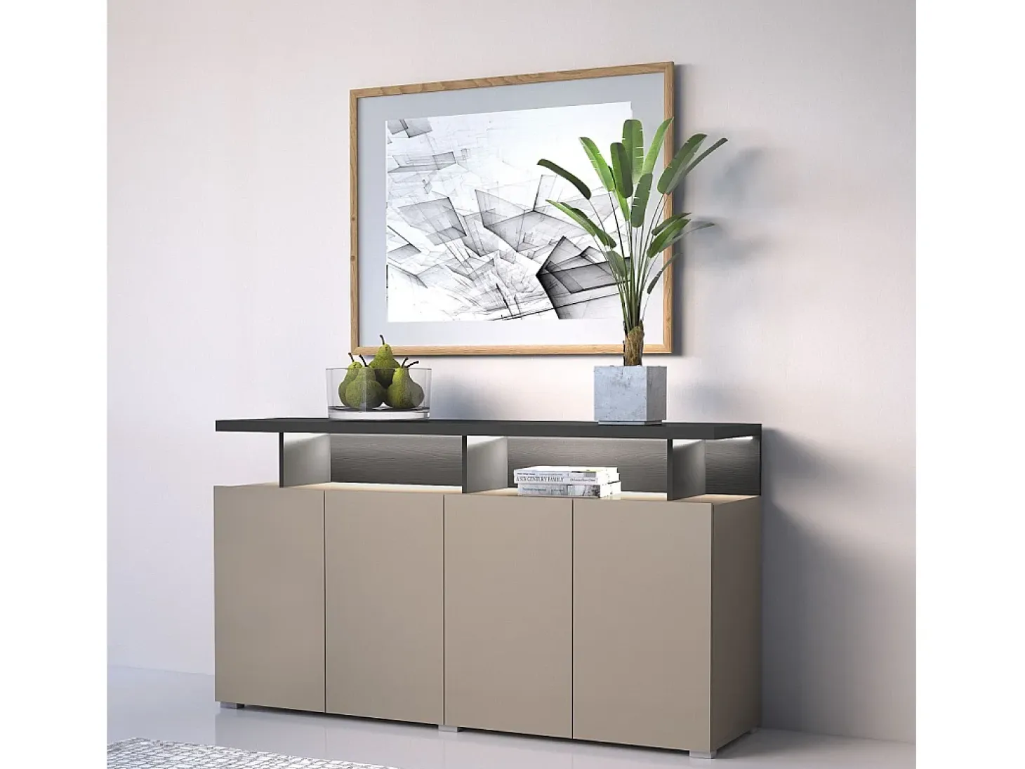 Buffet 4 puertas NESS – Acabado Congo – 12 nichos de almacenamiento – Diseño depurado sin LED