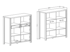 Buffet abierto WINDSOR - Roble oscuro y gris antracita - 6 compartimentos, 2 cajones - 106.9 x 110.2 x 44 cm