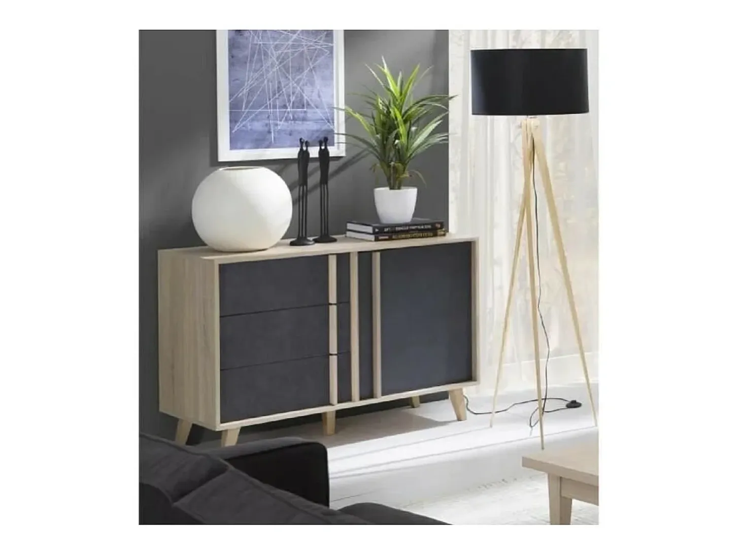 Buffet ALINEADO aparador modelo pequeño MALMO roble claro y gris cemento
