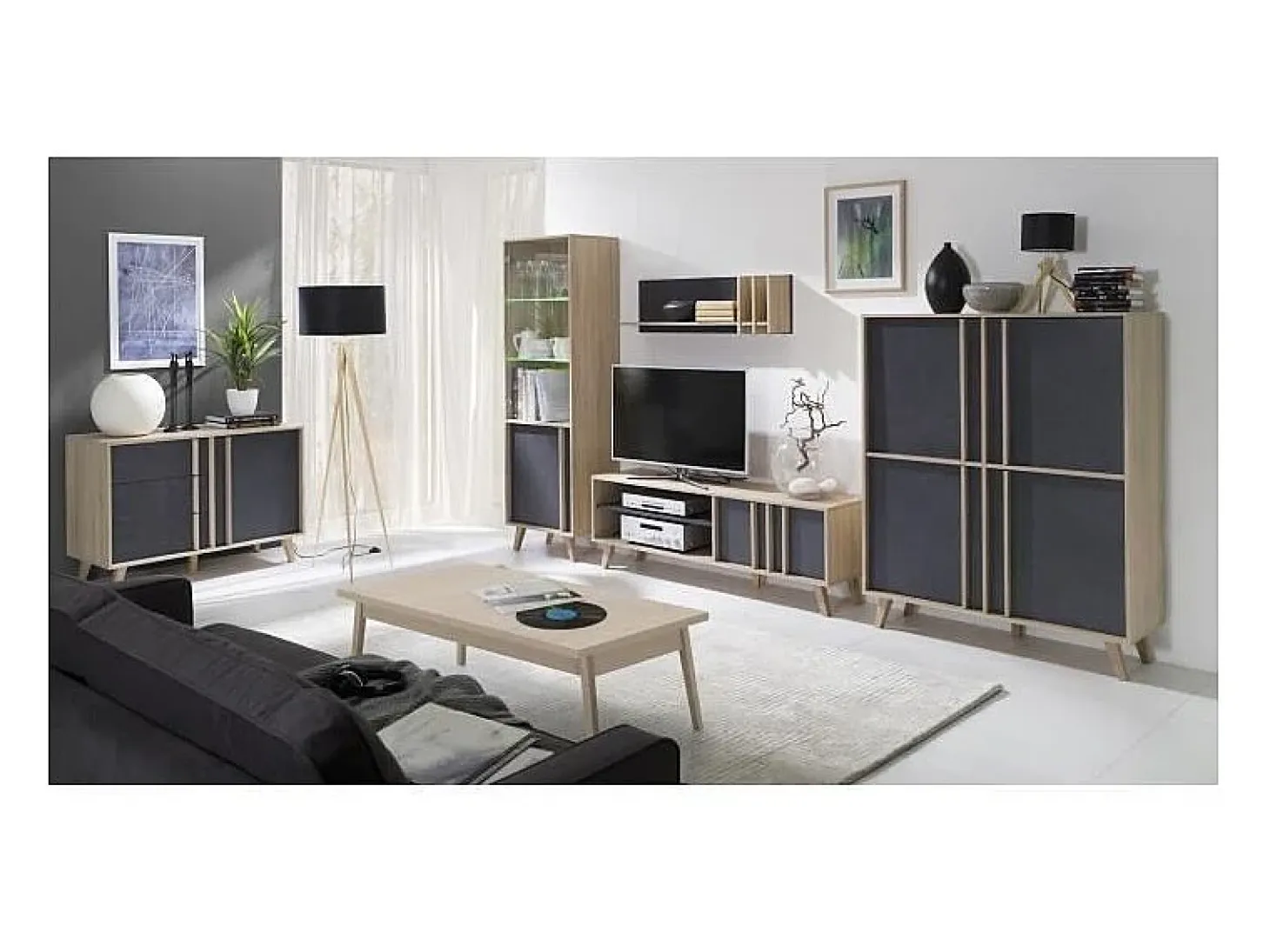 Buffet ALINEADO aparador modelo pequeño MALMO roble claro y gris cemento