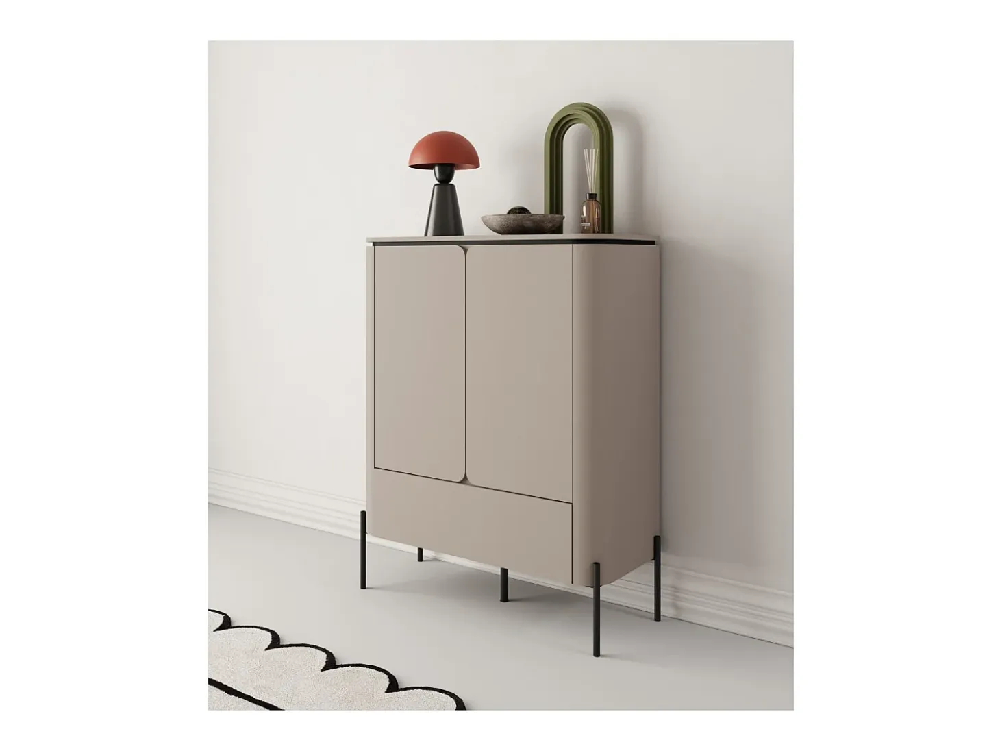 Buffet alto BELLA 2 puertas 1 cajón – Acabado Congo mate – Patas metálicas negras elegantes