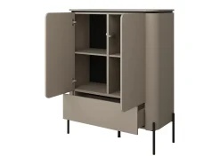 Buffet alto BELLA 2 puertas 1 cajón – Acabado Congo mate – Patas metálicas negras elegantes