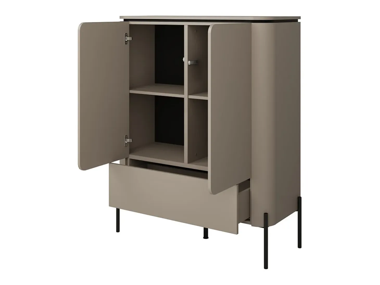 Buffet alto BELLA 2 puertas 1 cajón – Acabado Congo mate – Patas metálicas negras elegantes