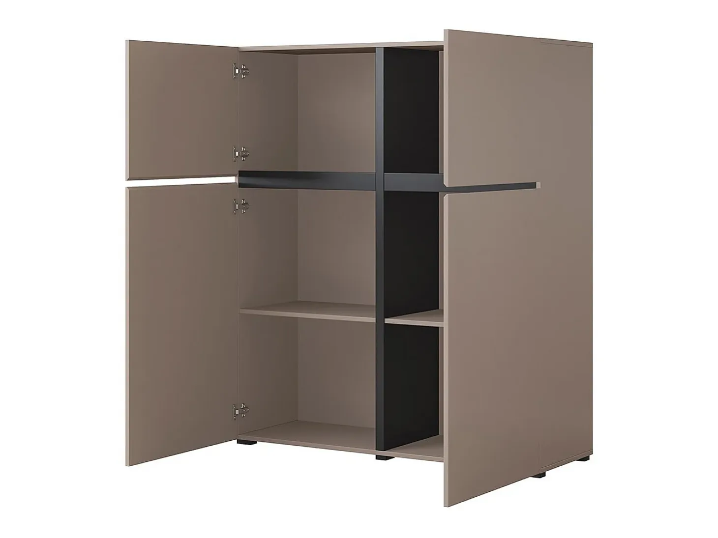 Buffet alto de color beige y negro L120xH140xP40 colección HAVANA. Aparador alto de diseño con 4 puertas.