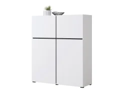 Buffet alto en colores blanco y negro L120xH140xP40 colección HAVANA. Aparador alto de diseño con 4 puertas.
