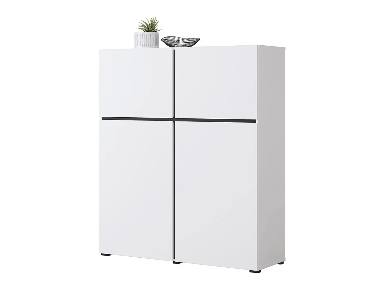 Buffet alto en colores blanco y negro L120xH140xP40 colección HAVANA. Aparador alto de diseño con 4 puertas.
