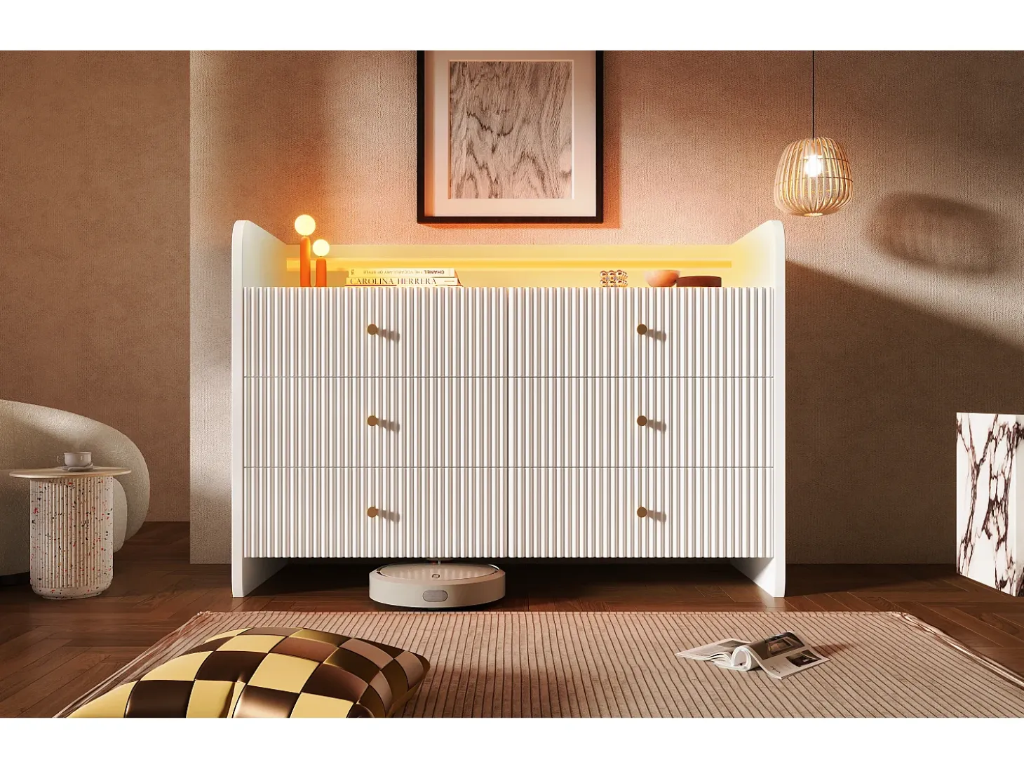 Buffet bajo con LED - con 6 cajones - blanco
