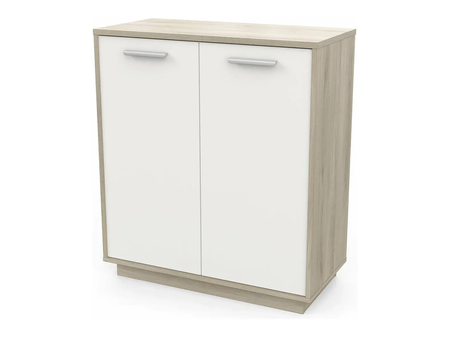 Buffet bajo de 2 puertas, decoración de madera y blanco, L78 cm - Léo