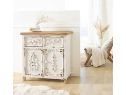 Buffet Blanco de Pino Macizo Cepillado Estilo Vintage Bastille con Motivos Elegantes