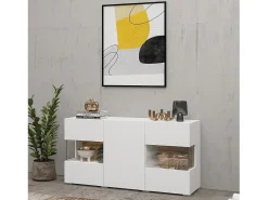 Buffet 120cm colección EVA 3 puertas. Color blanco y roble.