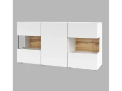 Buffet 120cm colección EVA 3 puertas. Color blanco y roble.