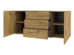 Buffet 140cm colección EVA 2 puertas y 3 cajones. Color roble y negro.