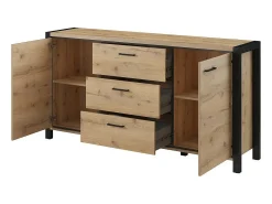 Buffet 180cm colección TIVORA 2 puertas, 3 cajones. Color roble y negro