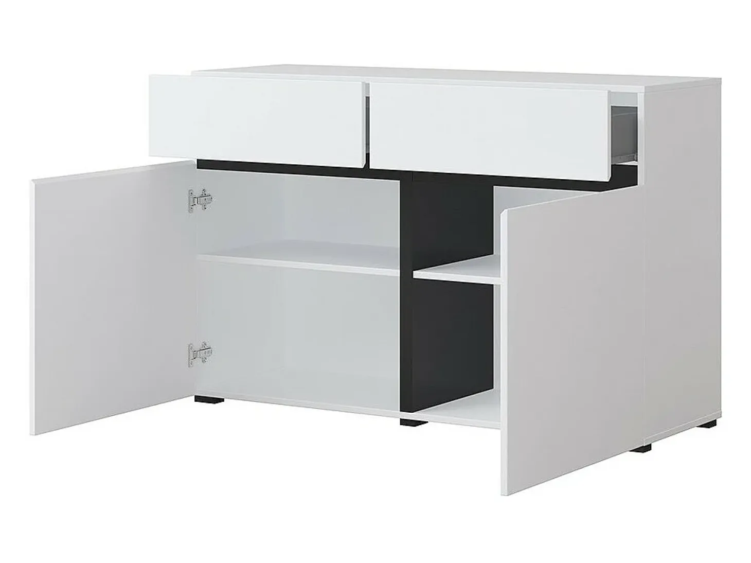 Buffet 120cm coloris blanc et noir collection HAVANA. Aparador de diseño con 2 puertas y 2 cajones.