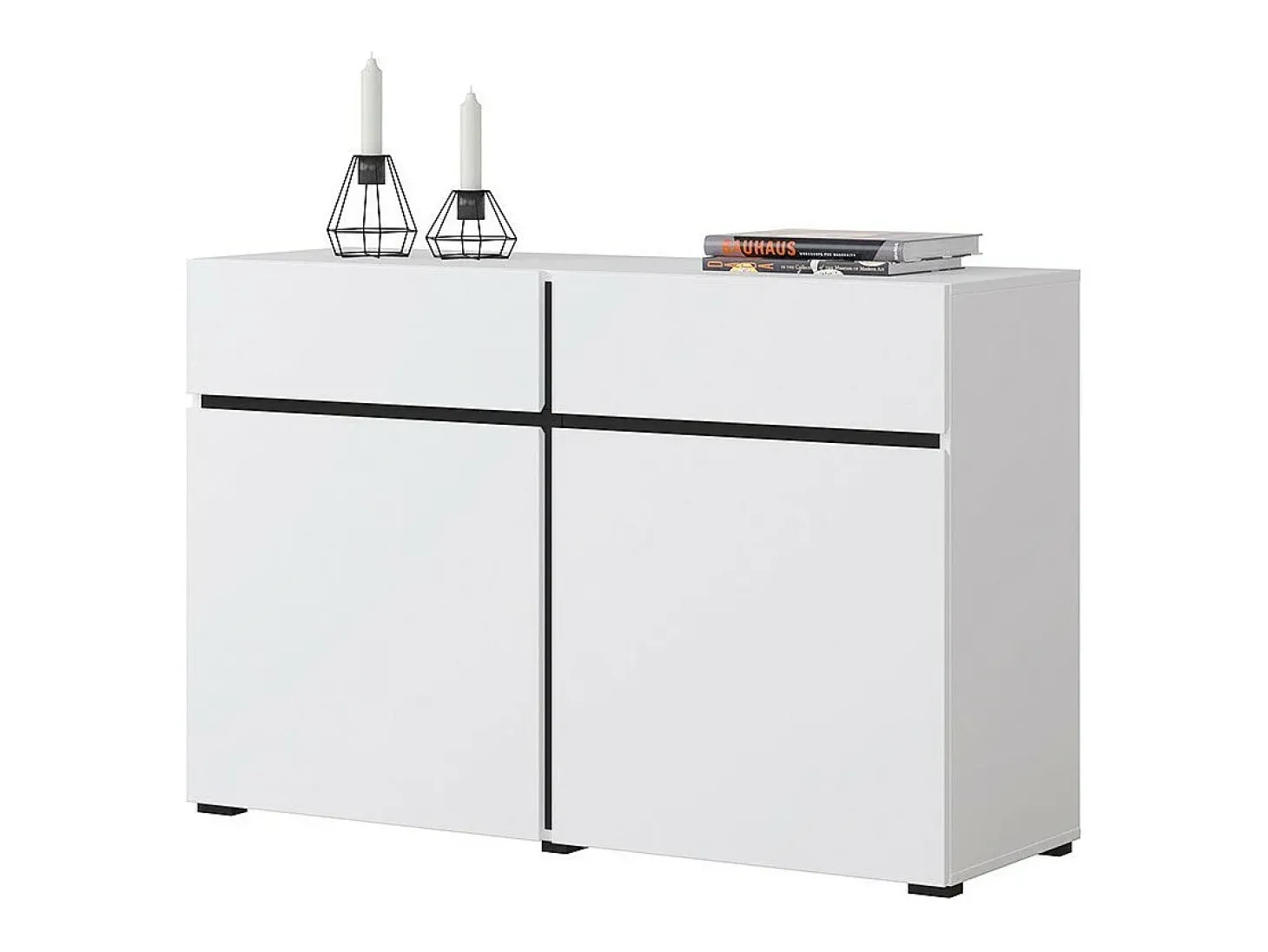 Buffet 120cm coloris blanc et noir collection HAVANA. Aparador de diseño con 2 puertas y 2 cajones.