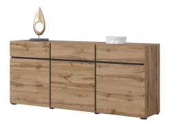 Buffet color roble y negro 180cm colección HAVANA. Aparador de diseño con 3 puertas y 3 cajones.