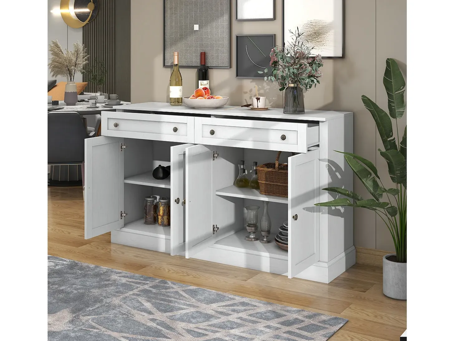 Buffet con 4 puertas y 2 cajones - madera - altura 150cm - Blanco antiguo