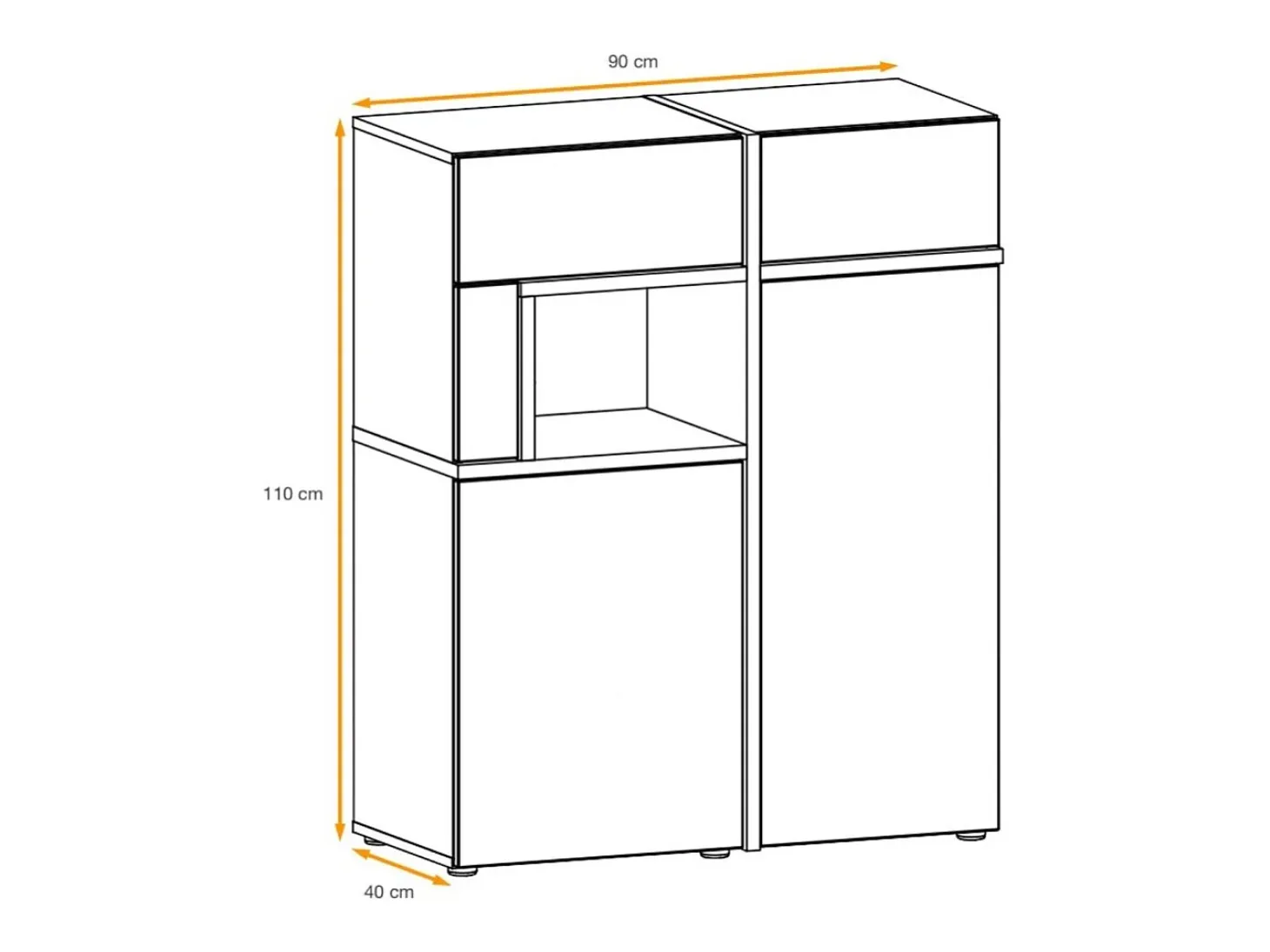 Buffet CRISS – 2 puertas, 2 cajones, LED – Roble claro y negro
