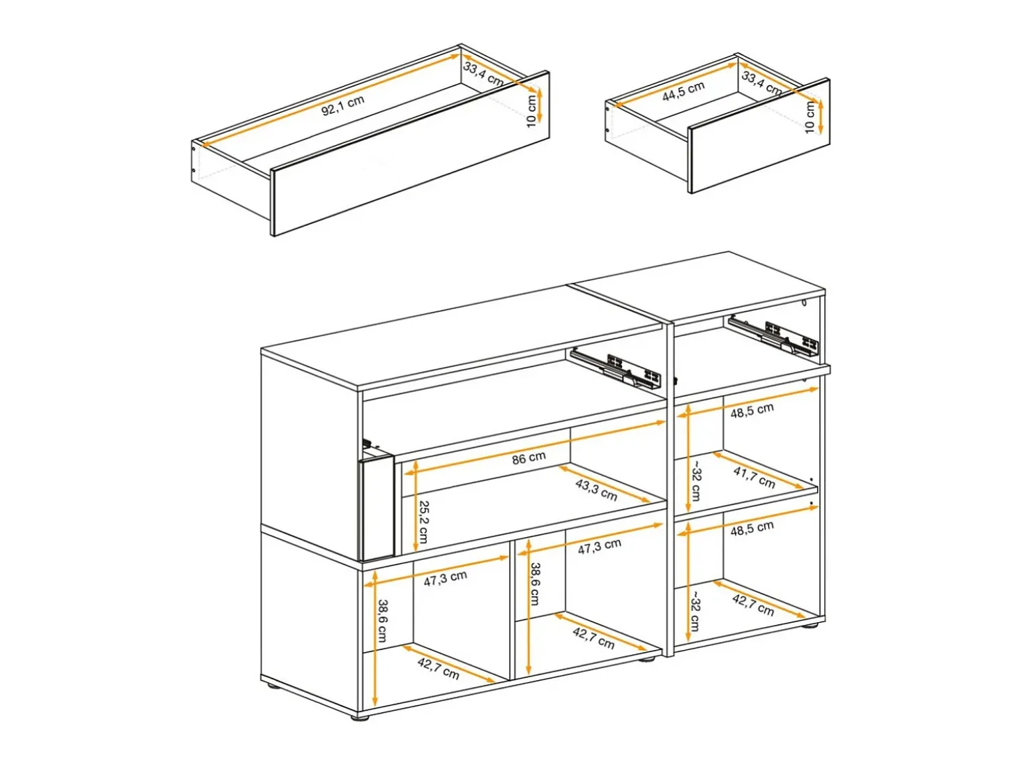 Buffet CRISS – 2 puertas, 2 cajones, LED – Roble claro y negro