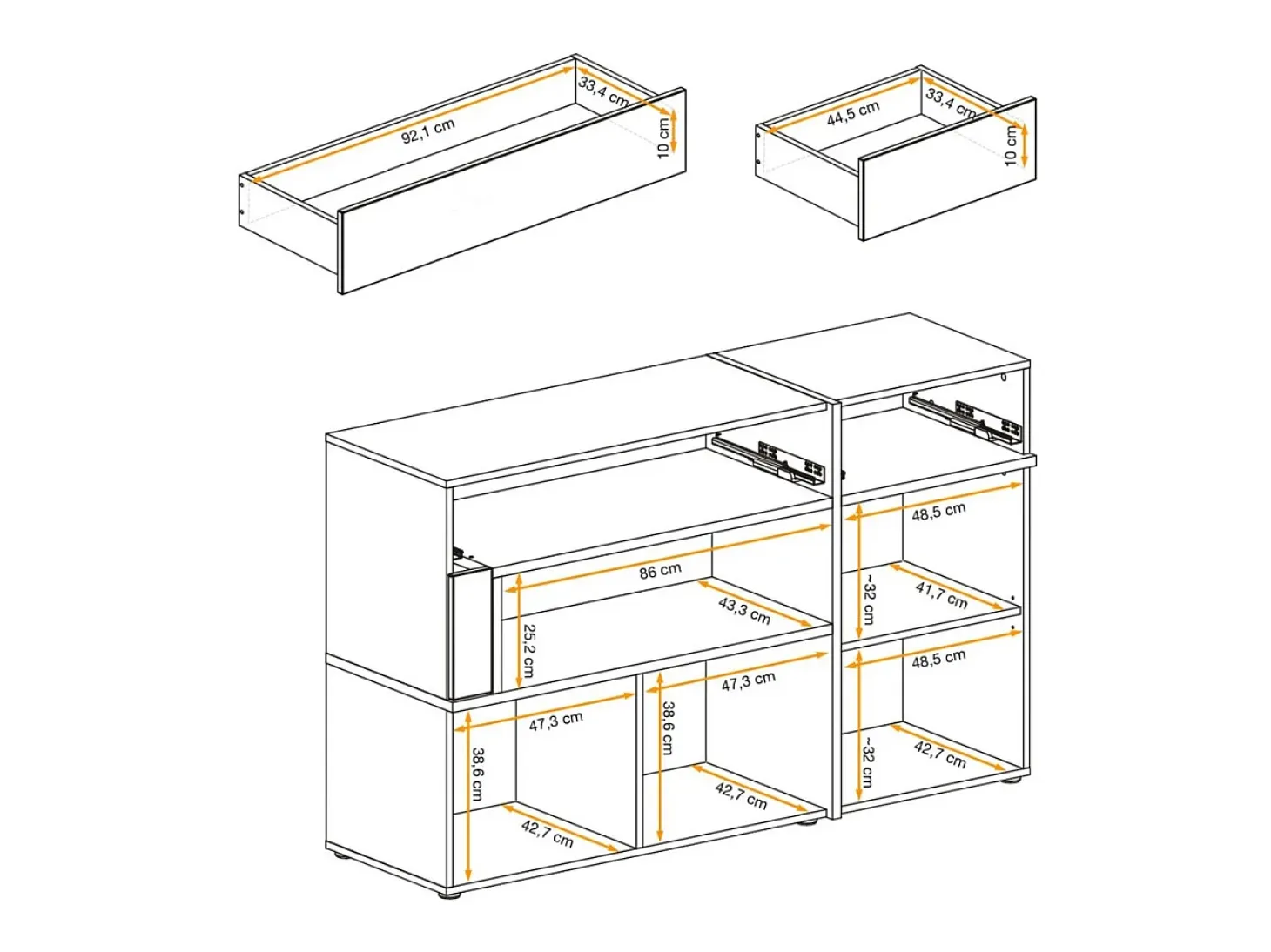 Buffet CRISS – 2 puertas, 2 cajones, LED – Roble claro y negro