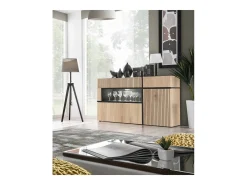 Buffet CRISS – 2 puertas, 2 cajones, LED – Roble claro y negro