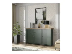 Buffet de 160 cm con 3 puertas y un cajón colección ASSIA. Color verde y roble.