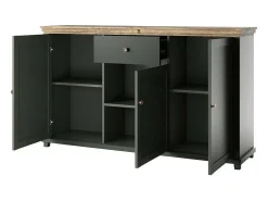 Buffet de 160 cm con 3 puertas y un cajón colección ASSIA. Color verde y roble.