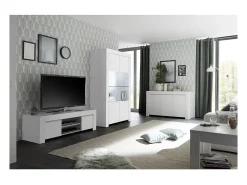 Buffet de 2 puertas con vidrio, colección ZEFIR, color blanco mate, perfecto para su comedor.