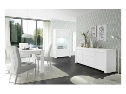 Buffet de 2 puertas con vidrio, colección ZEFIR, color blanco mate, perfecto para su comedor.