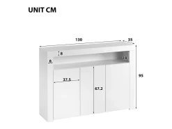 Buffet de 3 puertas y 1 nicho - panel de partículas - con 16 colores LED y control remoto - blanco