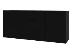 Buffet de 140cm colección EVA con 2 puertas y 3 cajones. Color negro y roble.