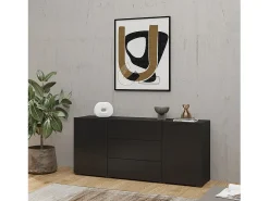 Buffet de 140cm colección EVA con 2 puertas y 3 cajones. Color negro y roble.