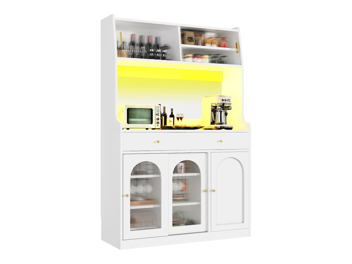 Buffet de cocina 120×40×180 cm - con iluminación LED - 2 cajones y 5 puertas - estantes ajustables - blanco