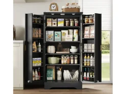 Buffet de cocina moderno 60,5x40x120cm - con luz detector LED - con 2 puertas y un portaespecias - Negro