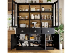 Buffet de cocina moderno 140×38,5×175 cm - con 5 puertas y 3 cajones y 9 estantes - negro