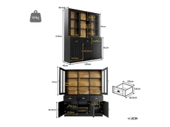 Buffet de cocina moderno 140×38,5×175 cm - con 5 puertas y 3 cajones y 9 estantes - negro